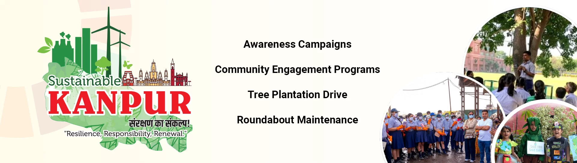 Sustainable Kanpur initiative by SPSEC — awareness campaigns, community engagement programmes, tree plantation drive and roundabout maintenance