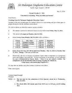 Circular for summer vacation